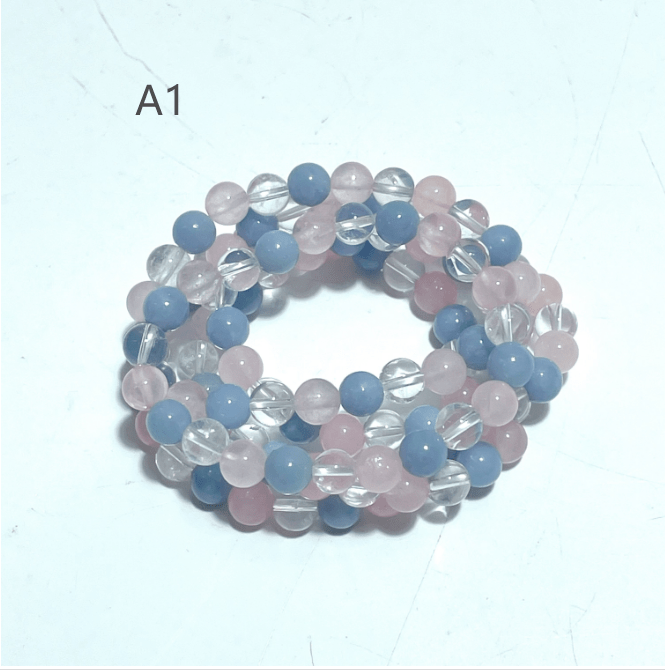 2 Types Clear Quartz Rose Quartz Mixed Angelite Green Aventurine Bracelet Wholesale - Wholesale Crystals