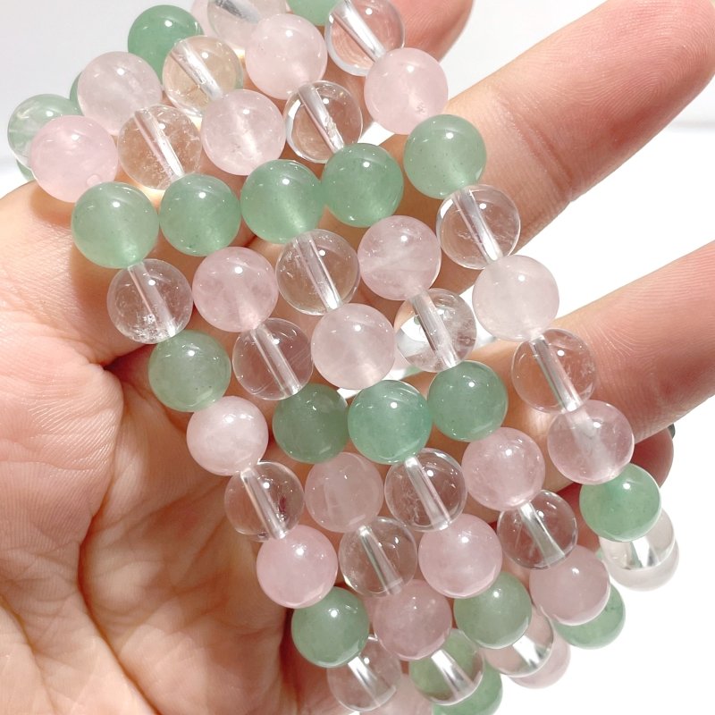 2 Types Clear Quartz Rose Quartz Mixed Angelite Green Aventurine Bracelet Wholesale - Wholesale Crystals
