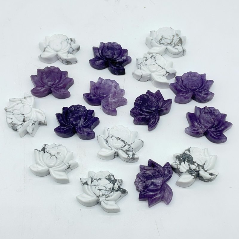 2 Types Lotus Flower Carving Wholesale Lepidolite Howlite -Wholesale Crystals