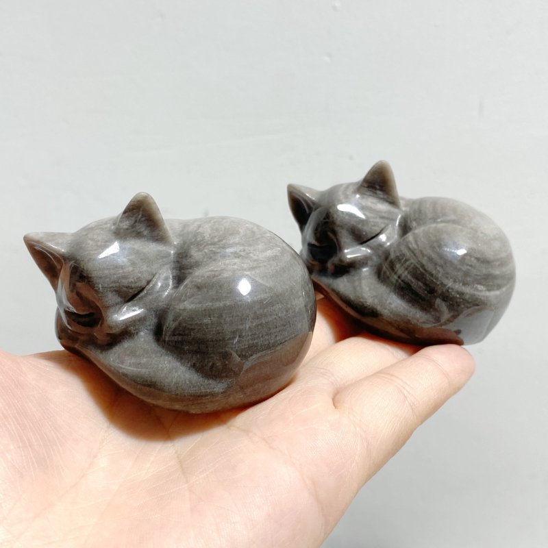 20 Pieces Silver Sheen Obsidian Sleeping Cat Carving - Wholesale Crystals