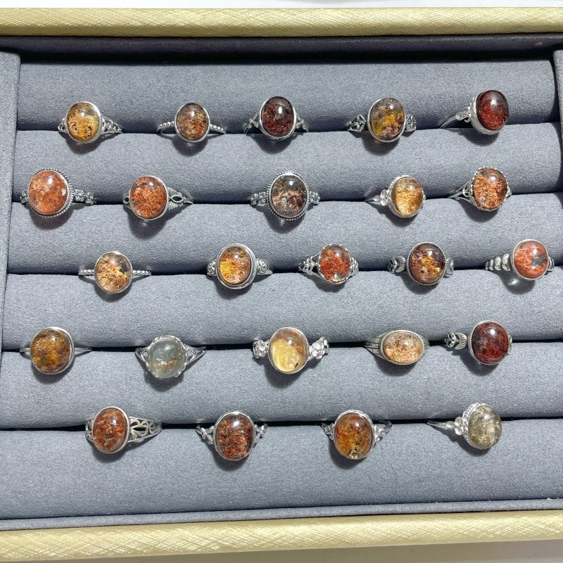 24 Pieces Beautiful S925 Sterling Silver Garden Quartz Different Styles Ring - Wholesale Crystals