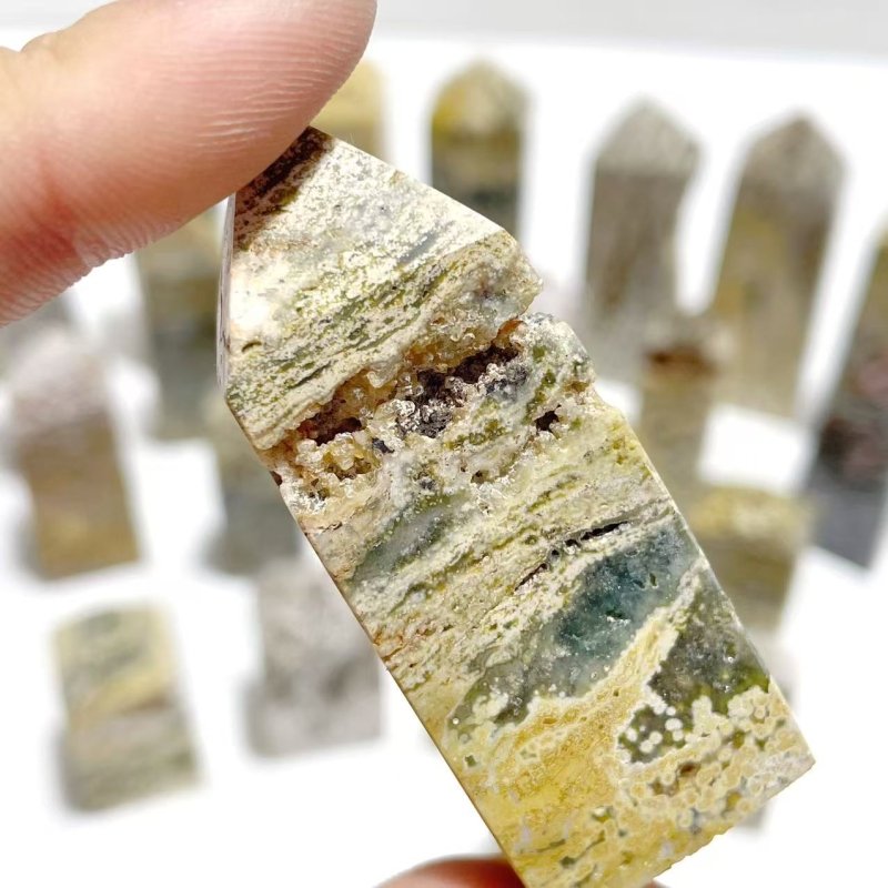 24 Pieces Beautiful Vein Ocean Jasper Four - sided Tower Points - Wholesale Crystals