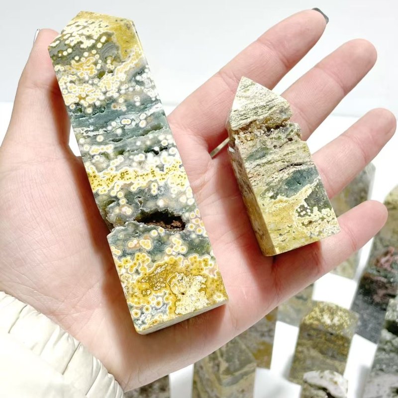 24 Pieces Beautiful Vein Ocean Jasper Four - sided Tower Points - Wholesale Crystals