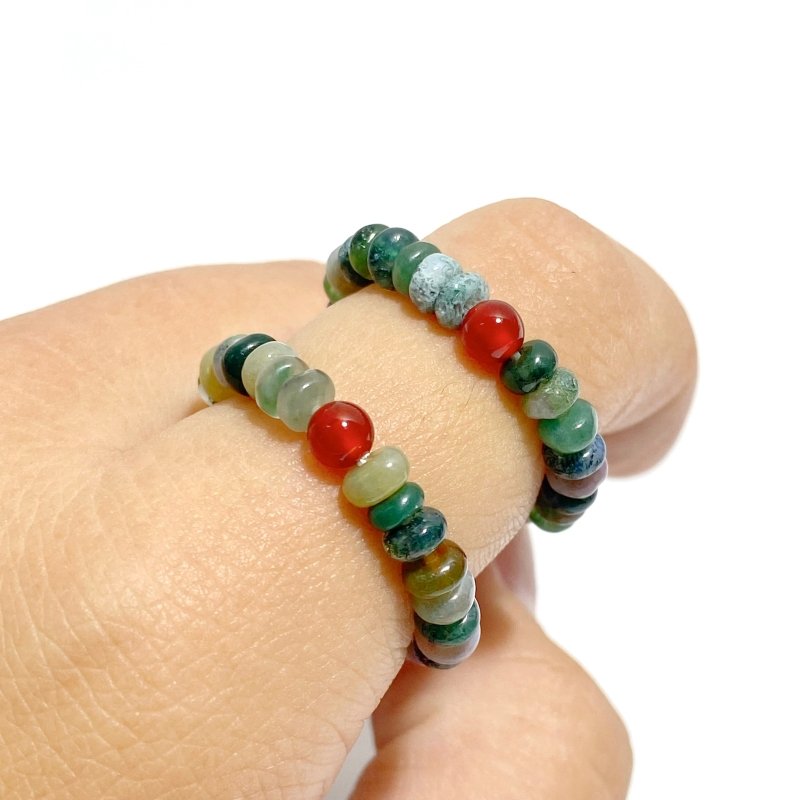 24 Types Crystal Beaded Rings Wholesale Moss Agate Chevron Amethyst Red Jasper -Wholesale Crystals