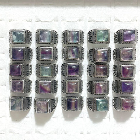 25 Pieces Colorful Fluorite Sugar Cube Ring - Wholesale Crystals