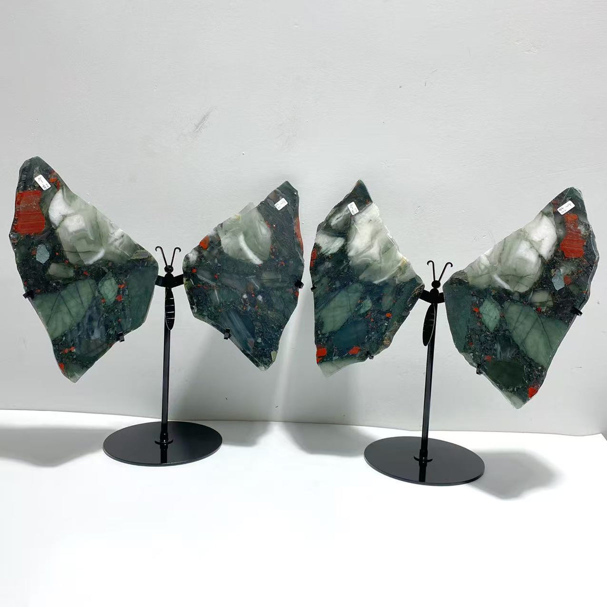 2 Pairs Africa Blood Stone Butterfly Wing Carving With Stand