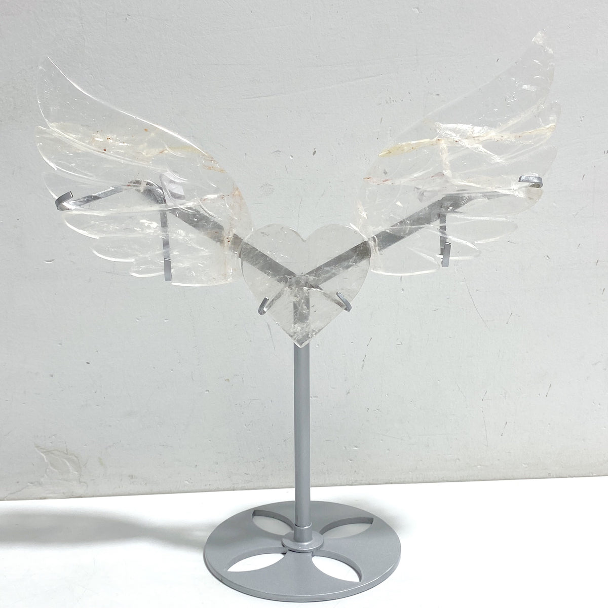 Unique Clear Quartz Heart Wing Carving With Stand