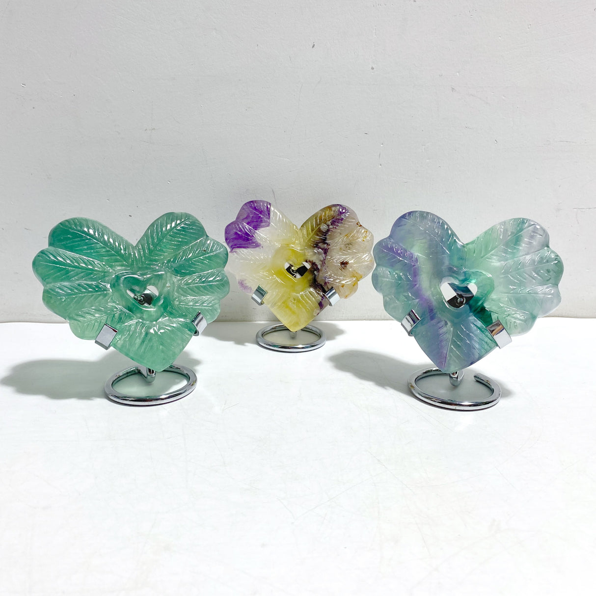 9 Pieces Rainbow Fluorite Heart With Stand