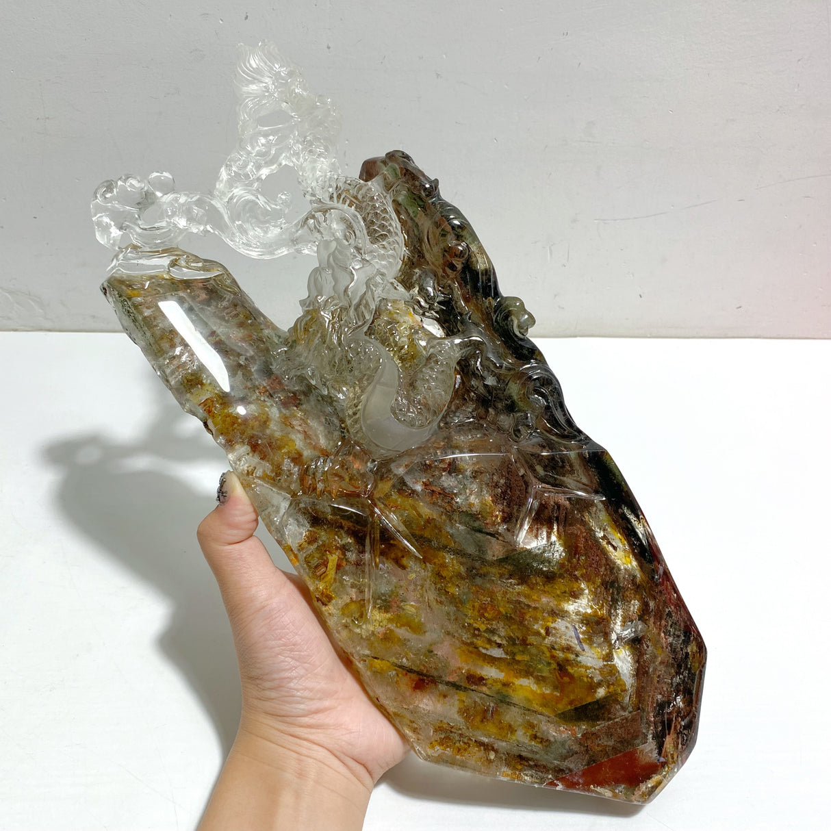 Unique Garden Quartz Chinese Dragon Carving Home Decor
