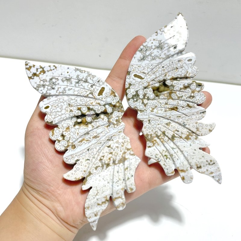 3 Pairs 8th Vein Ocean Jasper Butterfly Wing Carving With Stand 1 - Wholesale Crystals