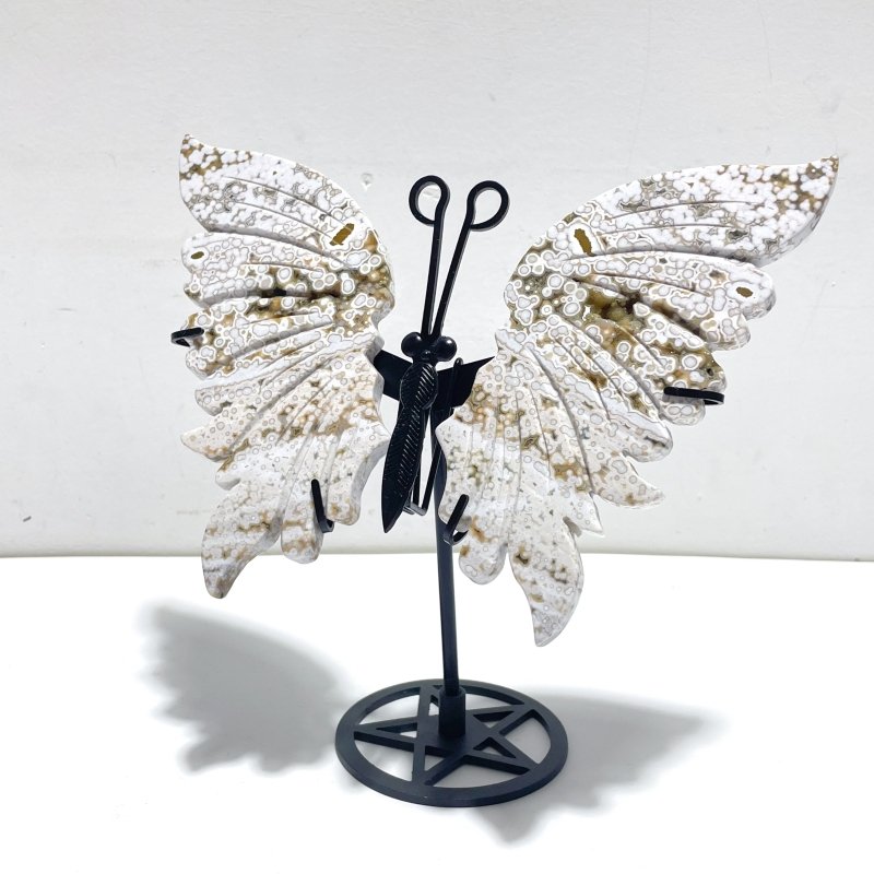 3 Pairs 8th Vein Ocean Jasper Butterfly Wing Carving With Stand 1 - Wholesale Crystals