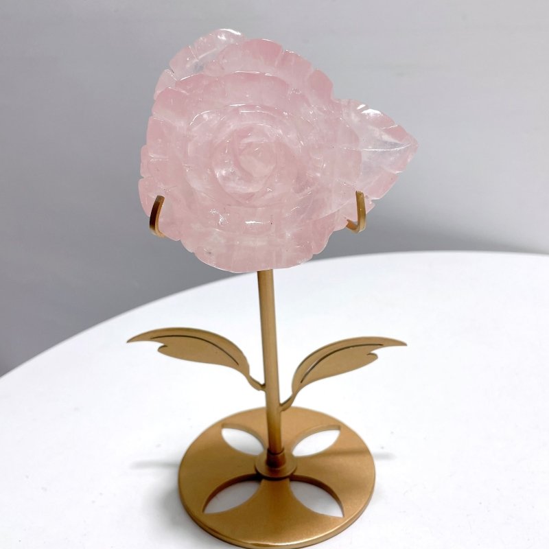 3 Pairs Beautiful Rose Quartz Flower Carving With Stand - Wholesale Crystals