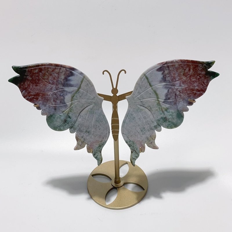 3 Pairs Butterfly Wing Carving With Stand Amethyst Mixed Agate Ocean Jasper -Wholesale Crystals