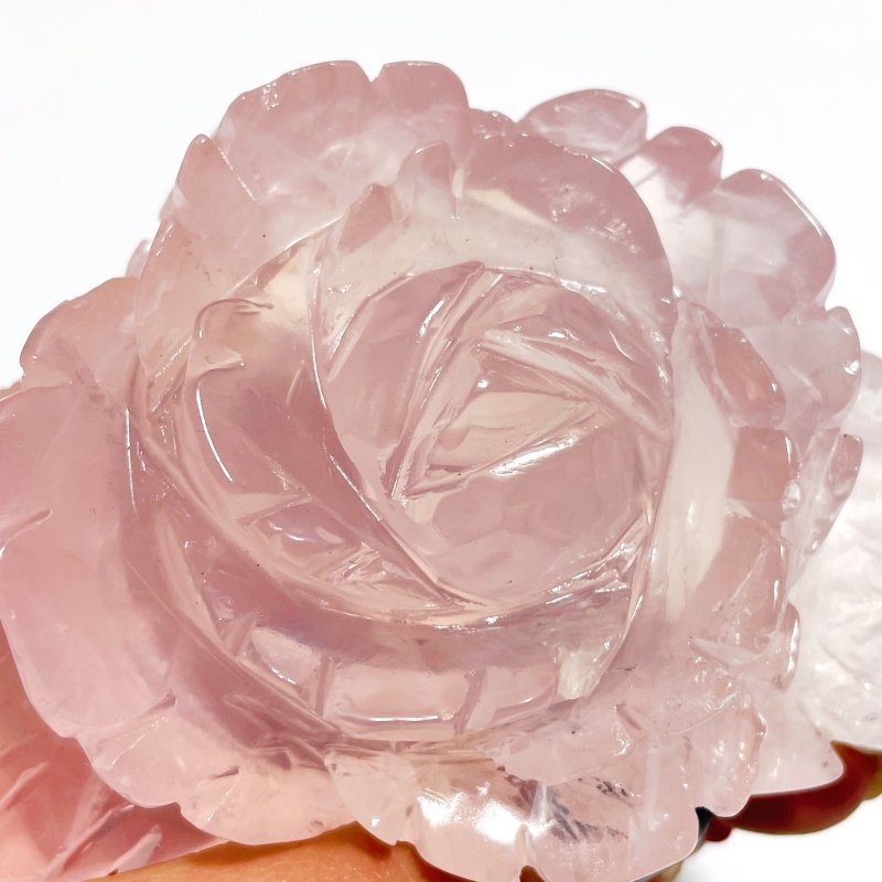 3 Pairs Rose Quartz Flower Carving With Stand - Wholesale Crystals