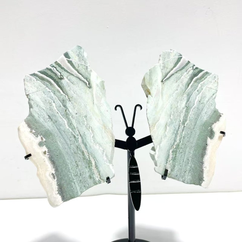 3 Pairs Stripe Moss Agate Slab Butterfly Wing With Stand - Wholesale Crystals