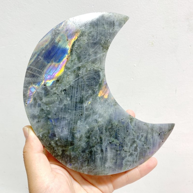 3 Pieces Beautiful Labradorite Moon Carving With Stand - Wholesale Crystals