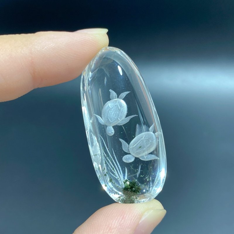 3 Pieces Beautiful Sea Turtle Garden Quartz Inner Scene Carving -Wholesale Crystals