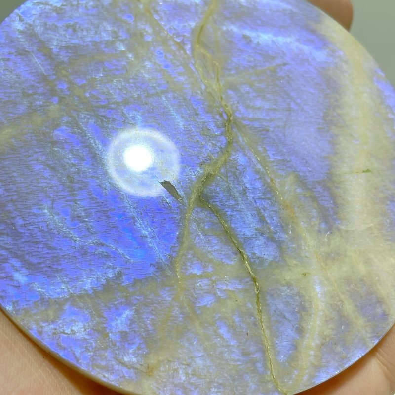 3 Pieces Blue Moonstone Round Plate Home Decoration With Plastic Base - Wholesale Crystals