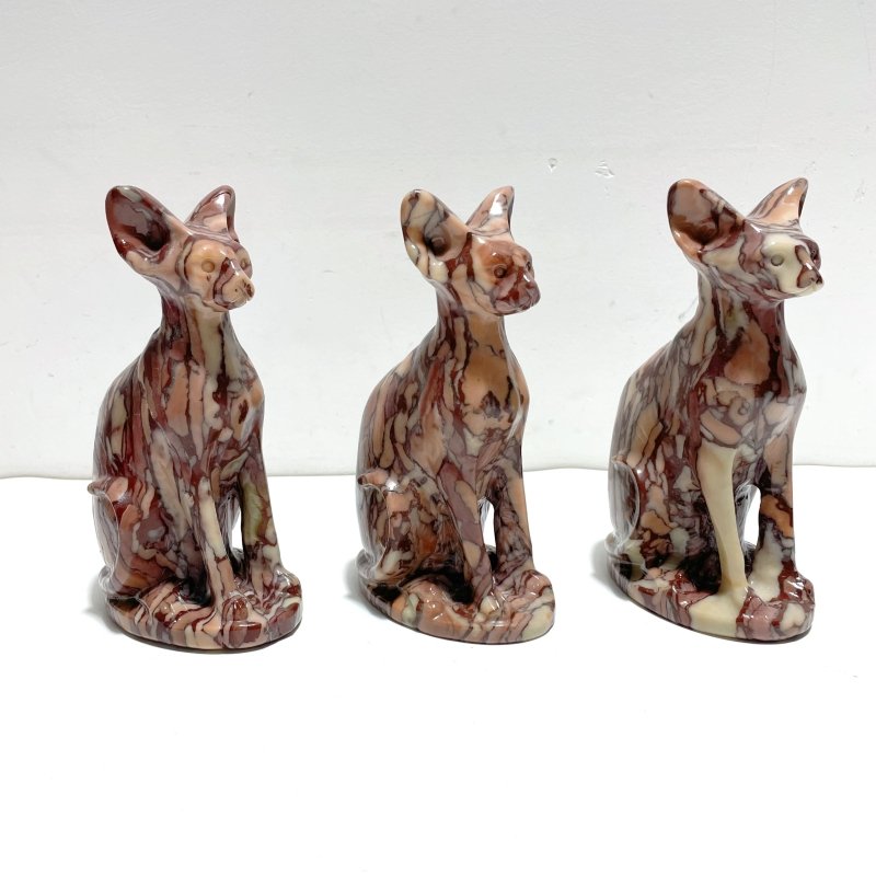 3 Pieces China Red Stone Cat Carving - Wholesale Crystals