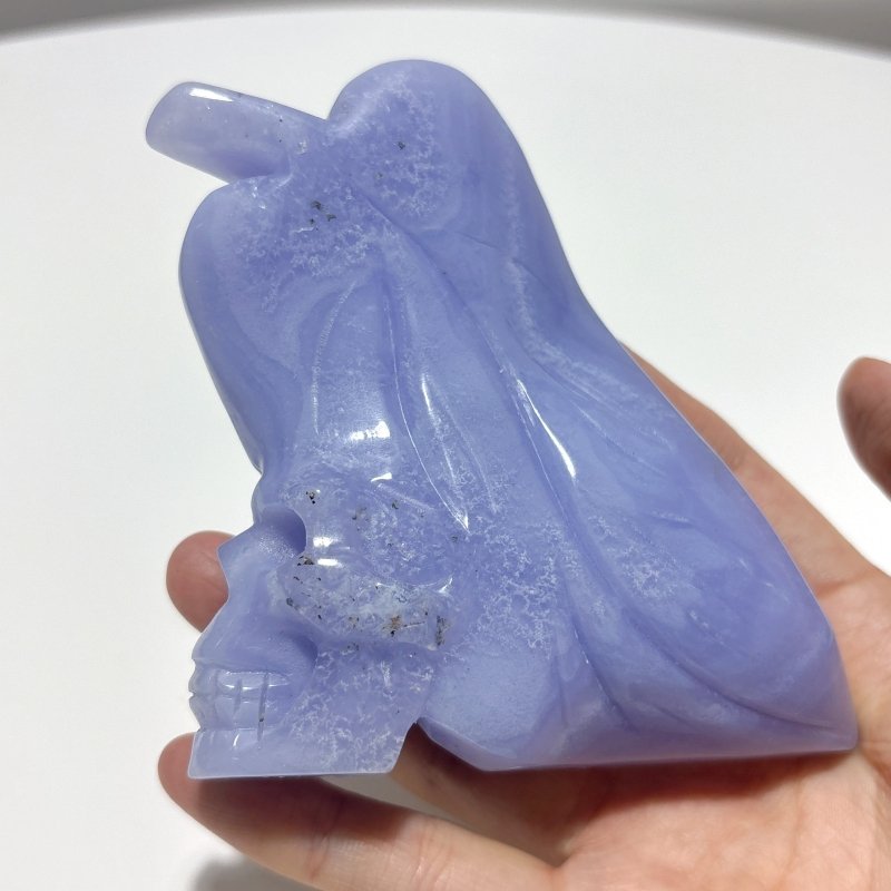 3 Pieces High Quality Blue Lace Agate Skull Carving - Wholesale Crystals