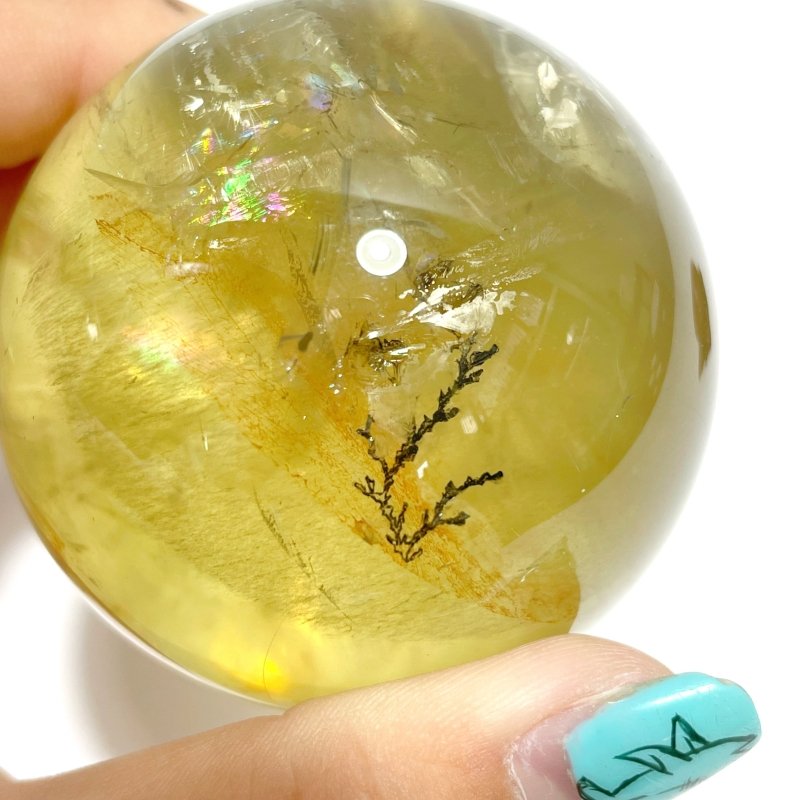 3 Pieces High Quality Dentritic Quartz Citrine Spheres With Rainbow For Collection - Wholesale Crystals