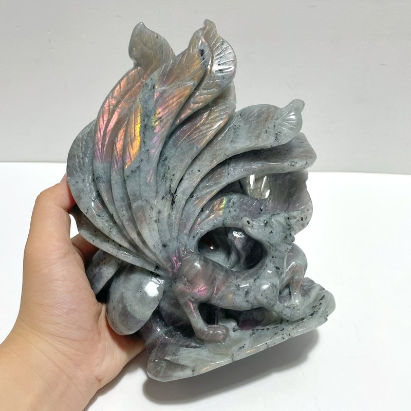 3 Pieces Labradorite Nine - tailed Fox Carving - Wholesale Crystals