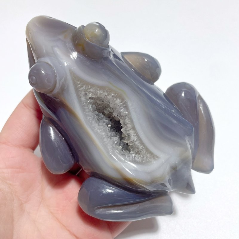 3 Pieces Large Beautiful Geode Druzy Agate Frog Carving - Wholesale Crystals