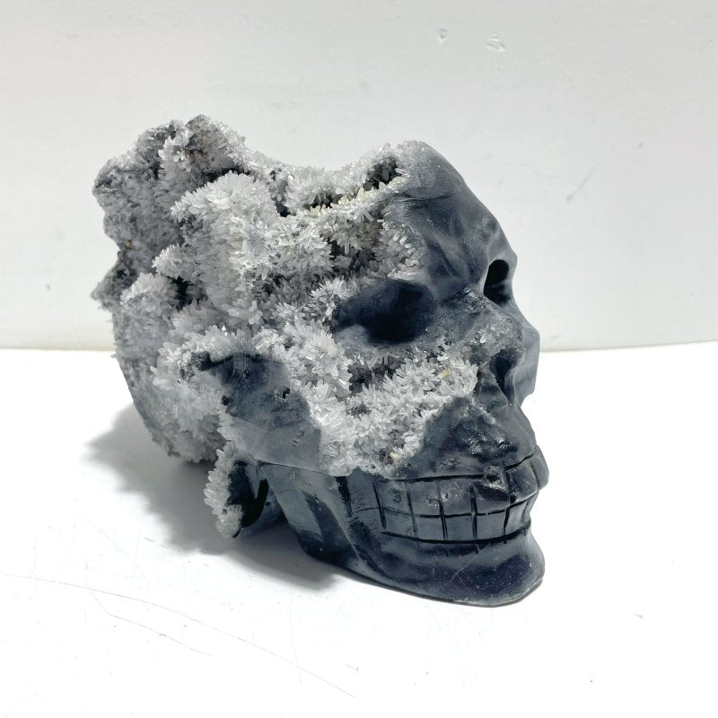 3 Pieces Large Black Clear Quartz Cluster Skull Carving - Wholesale Crystals