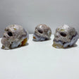 3 Pieces Large Geode Sakura Flower Agate Skull Carving - Wholesale Crystals