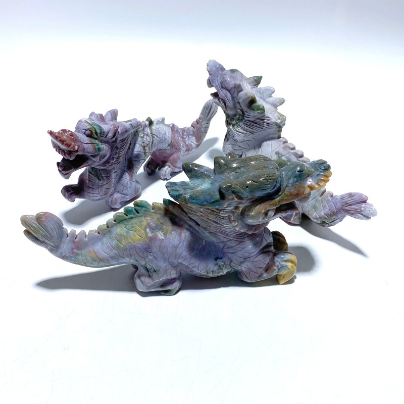 3 Pieces Ocean Jasper China Dragon Carving - Wholesale Crystals