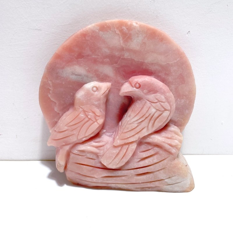 3 Pieces Pink Opal Bird Carving - Wholesale Crystals