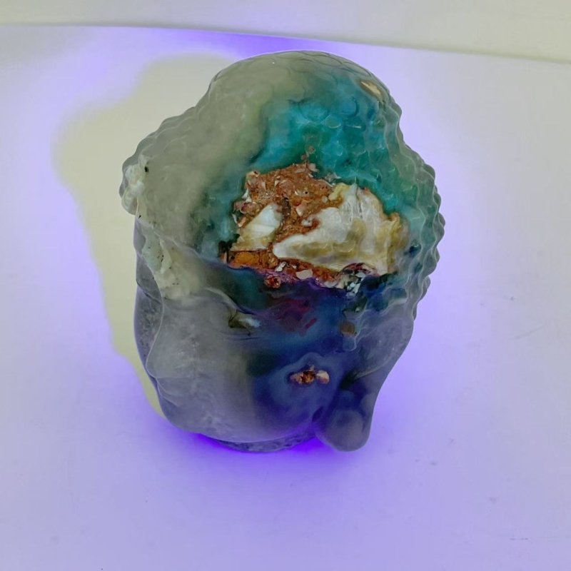 3 Pieces Volcano Agate Buddha Head Carving(UV - Reactive) - Wholesale Crystals