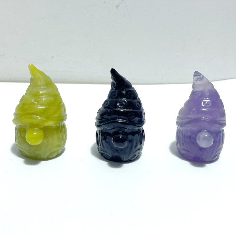 3 Types Halloween Gnome Carving Wholesale Obsidian Fluorite Tree Jasper - Wholesale Crystals