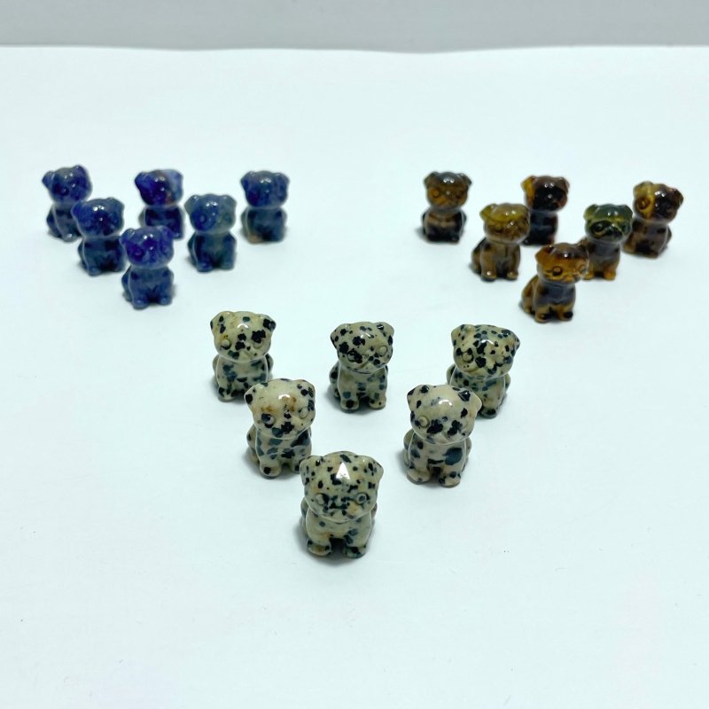 3 Types Mini Dog Carving Wholesale Tiger Eye Sodalite Dalmatian - Wholesale Crystals