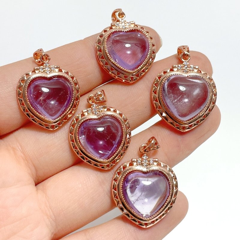 36 Pieces Amethyst Heart Shape Crystal Pendants - Wholesale Crystals