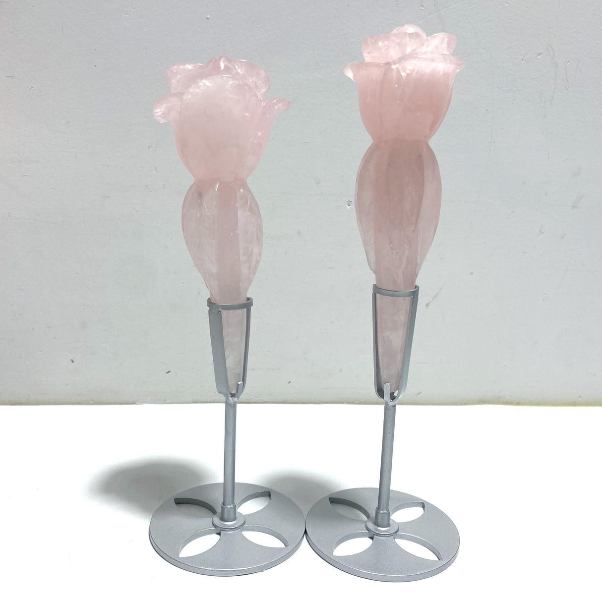 5 Pieces Rose Quartz Flower Carving With Stand