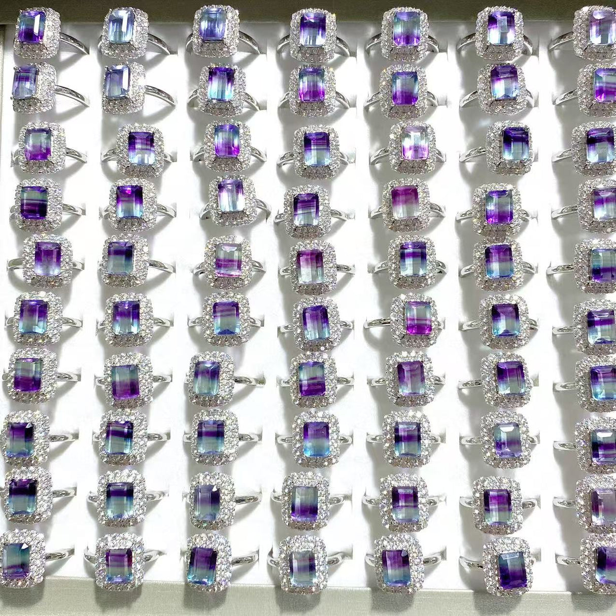 Beautiful Cut Faceted Fluorite Sugar Cube Ring Wholesale