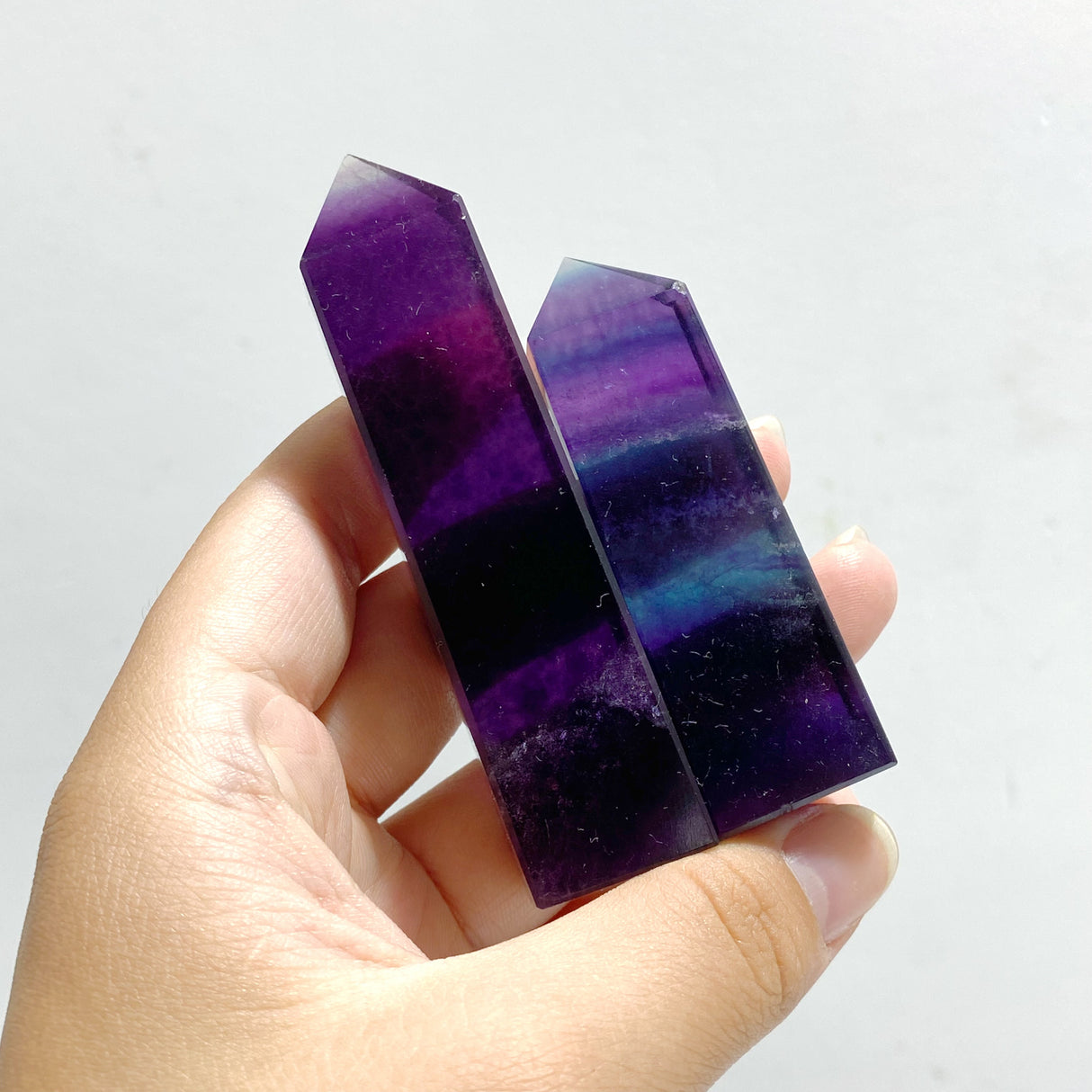 High Quality 5-8cm Rainbow Fluorite Four-sided Tower Point Wholesale