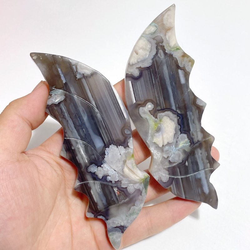 4 Pairs Flying Dragon Wing With Stand Clear Quartz Sunstone Black Sakura Agate - Wholesale Crystals