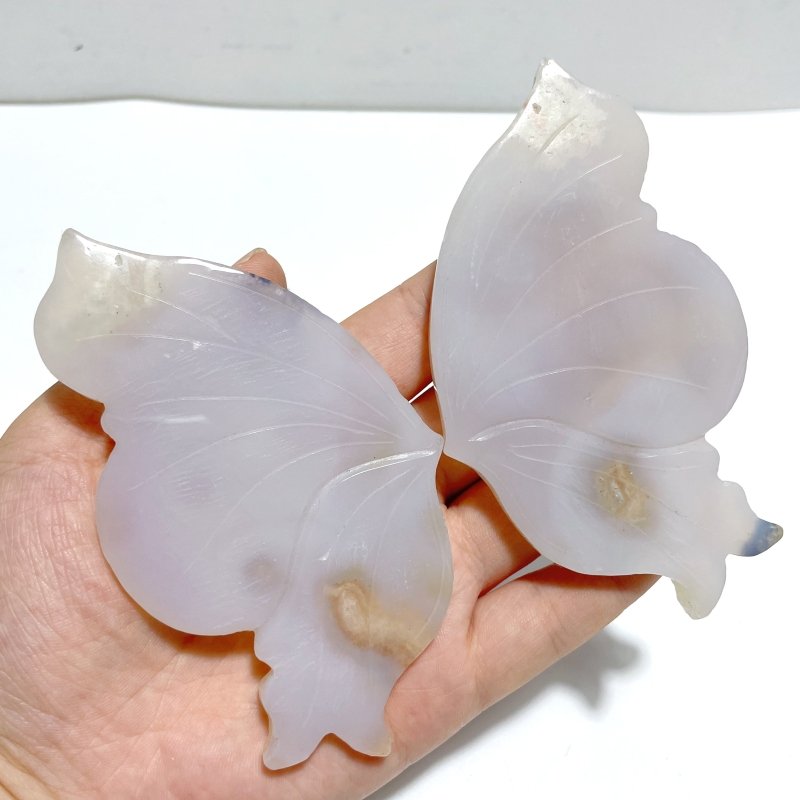 4 Pairs Sakura Flower Agate Butterfly Wing Carving With Stand - Wholesale Crystals