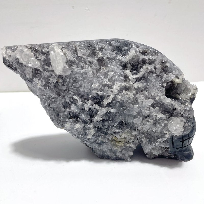 4 Pieces Black Clear Quartz Cluster Skull Carving - Wholesale Crystals