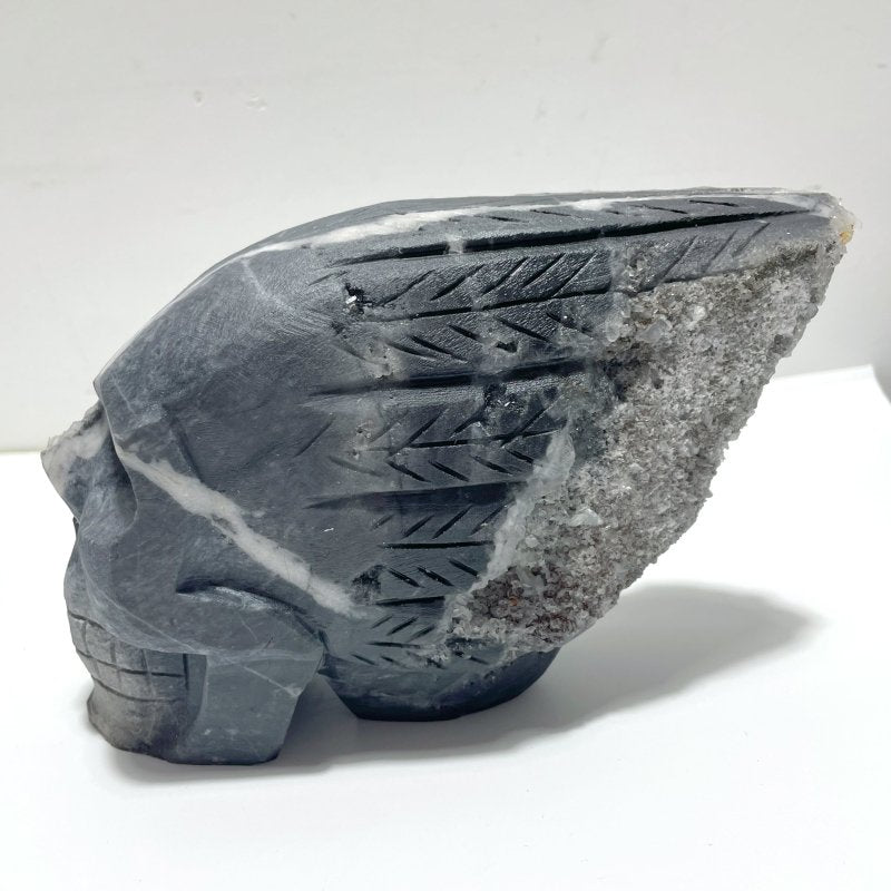 4 Pieces Black Clear Quartz Cluster Skull Carving - Wholesale Crystals