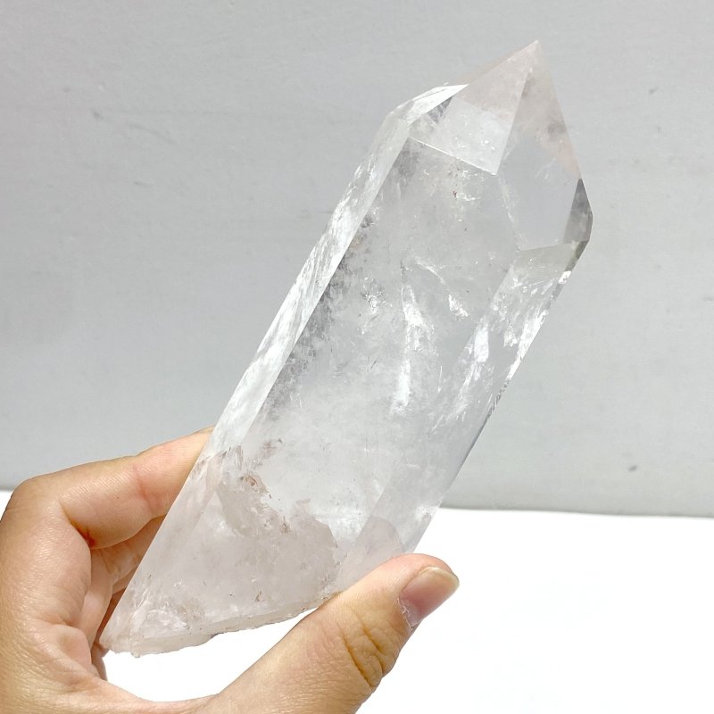 4 Pieces Large Clear Quartz Point With Rainbow Raw Bottom With Stand 3 - Wholesale Crystals