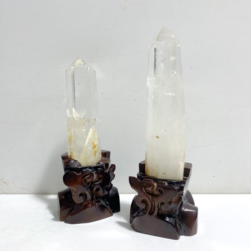 4 Pieces Large Clear Quartz Tower Point Ornaments With Stand - Wholesale Crystals