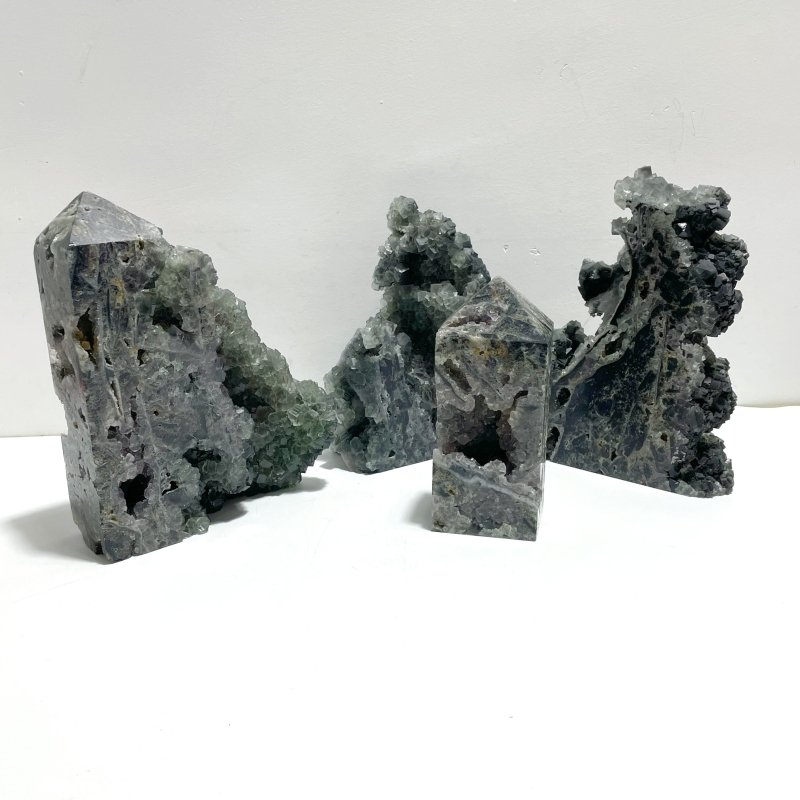 4 Pieces Large Cutting Fluorite Mineral Geode Cubes Specimen Tower Point - Wholesale Crystals