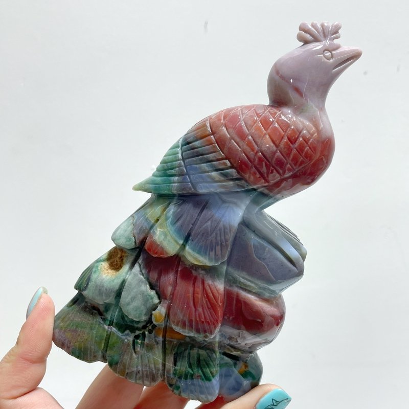 4 Pieces Ocean Jasper Peacock Peafowl Carving - Wholesale Crystals