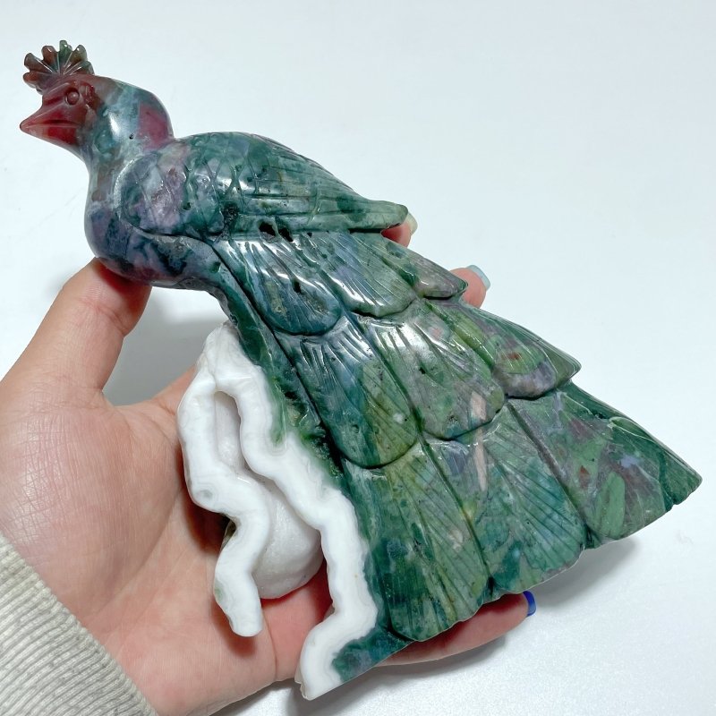 4 Pieces Ocean Jasper Peacock Peafowl Carving - Wholesale Crystals