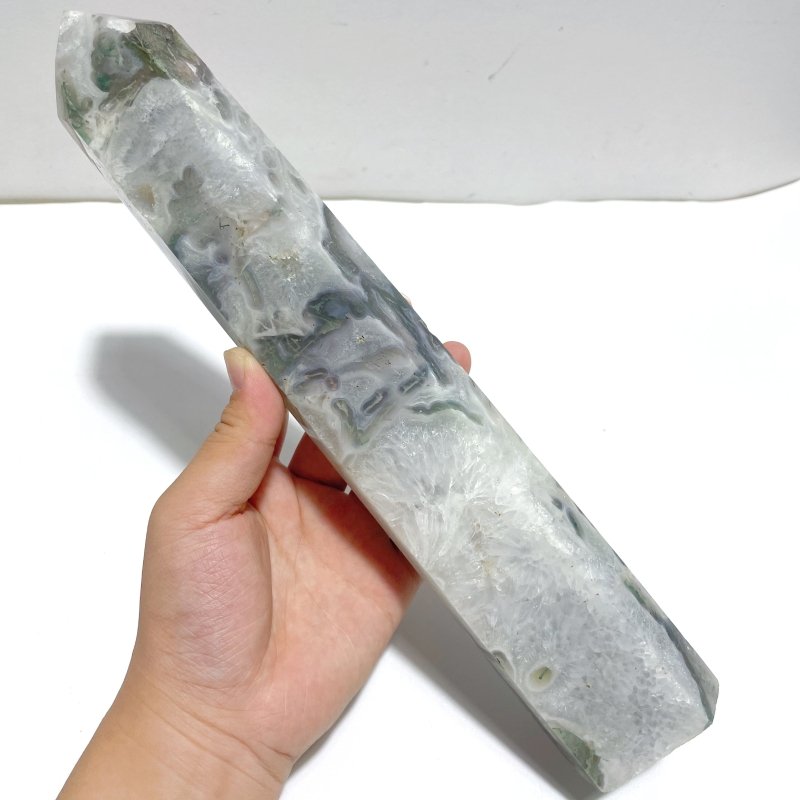 4 Pieces Tall Geode Druzy White Moss Agate Tower Points - Wholesale Crystals