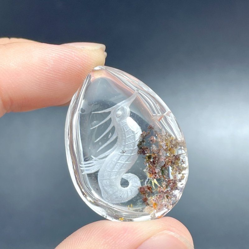 4 Pieces Unique Seahorse Garden Quartz Inner Scene Carving - Wholesale Crystals