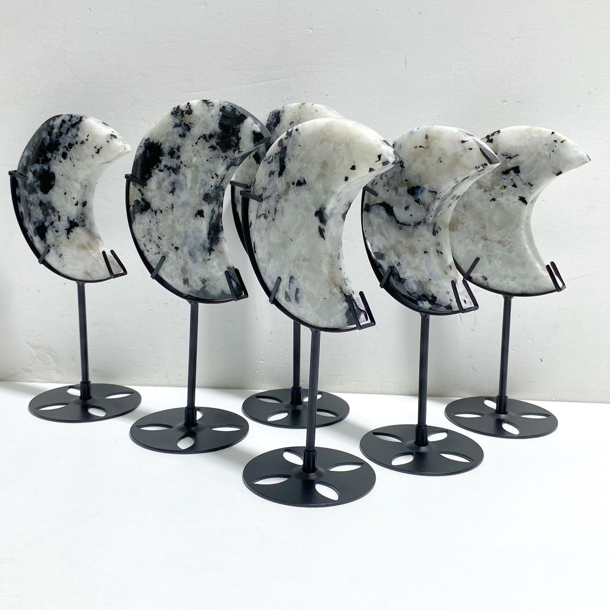 6 Pieces India Moonstone Moon Carving With Stand